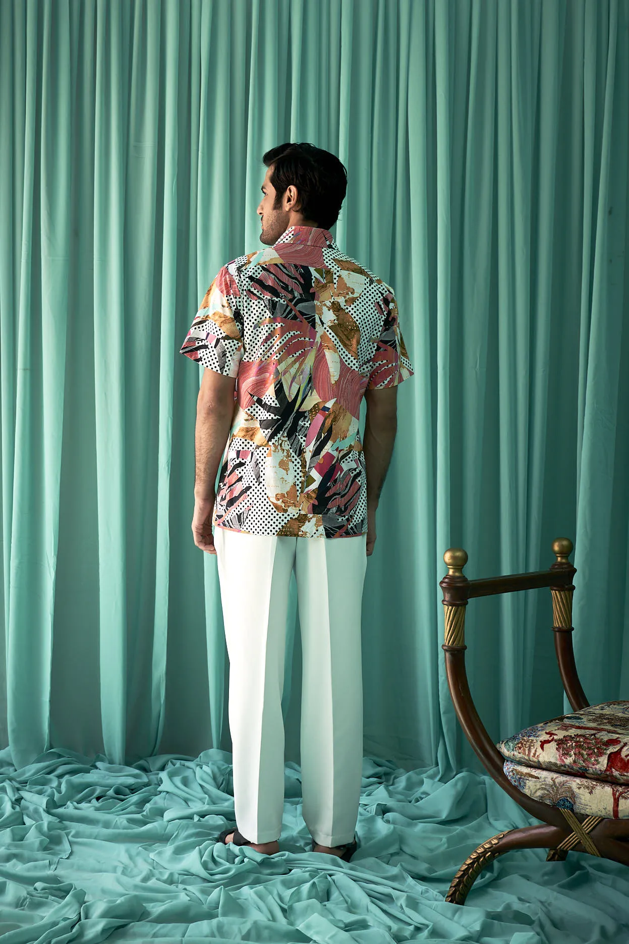 Mens White tropical flora print cord set