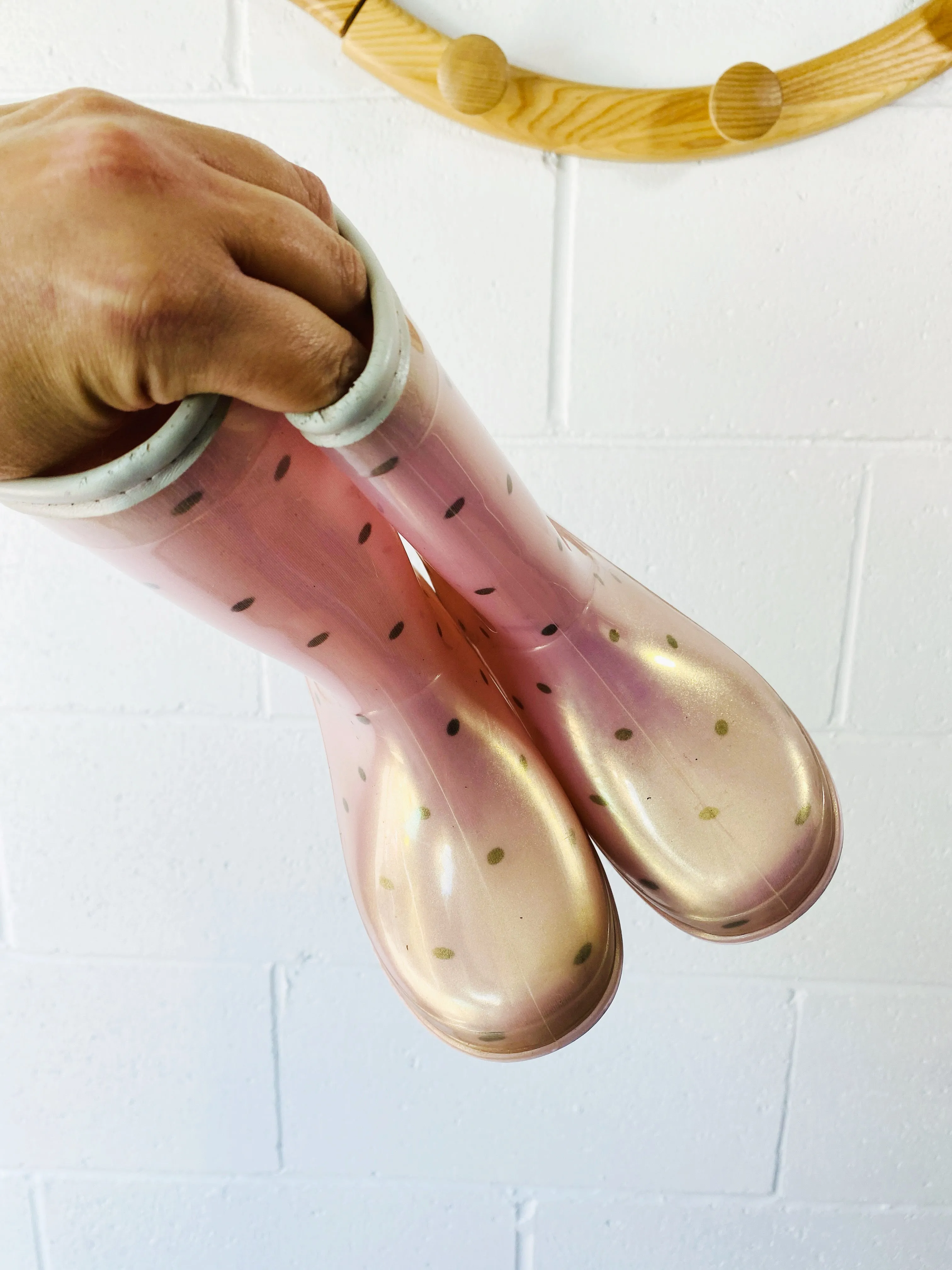 Pink Pearlescent Rain Boots, size 11
