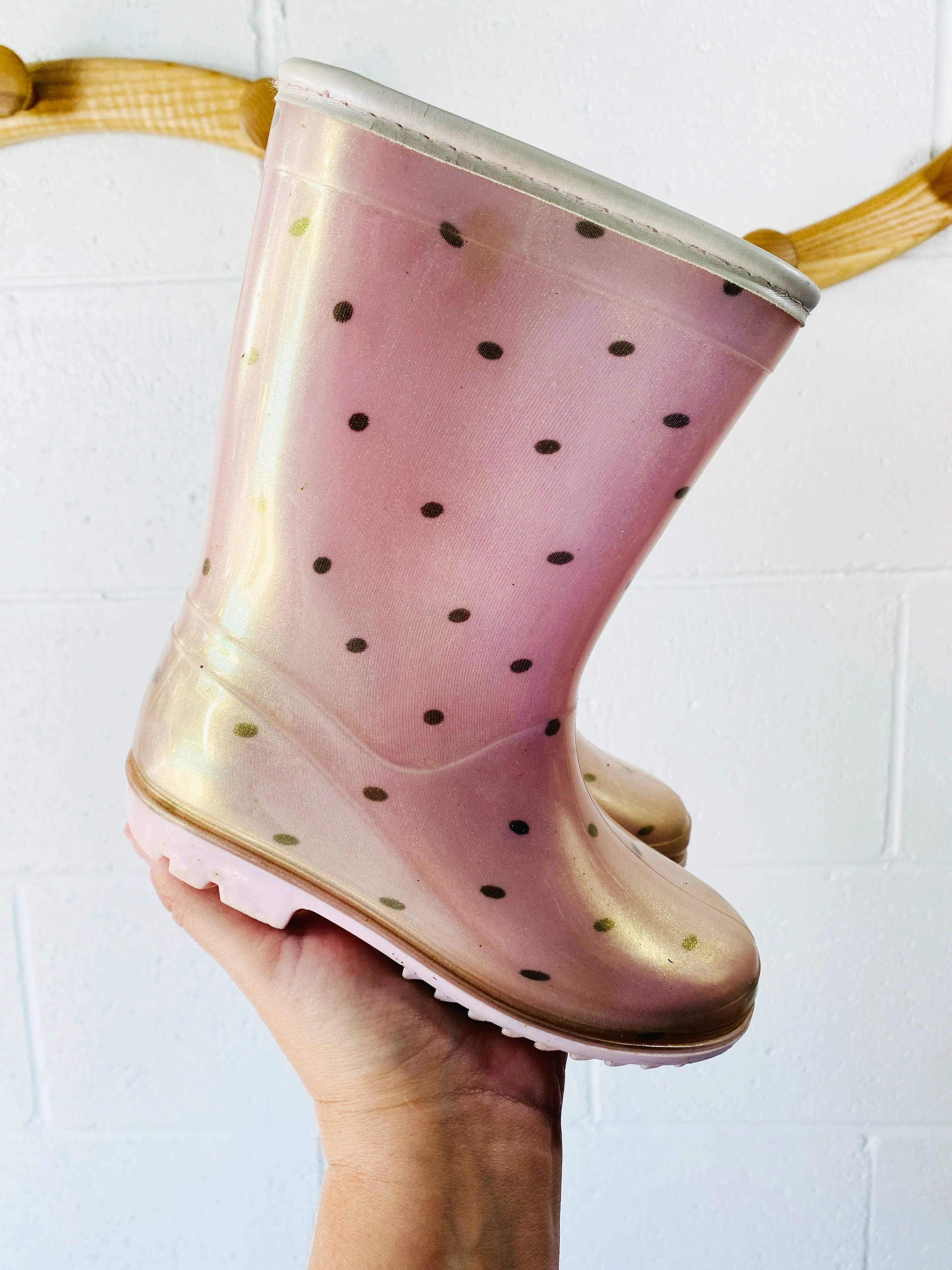 Pink Pearlescent Rain Boots, size 11