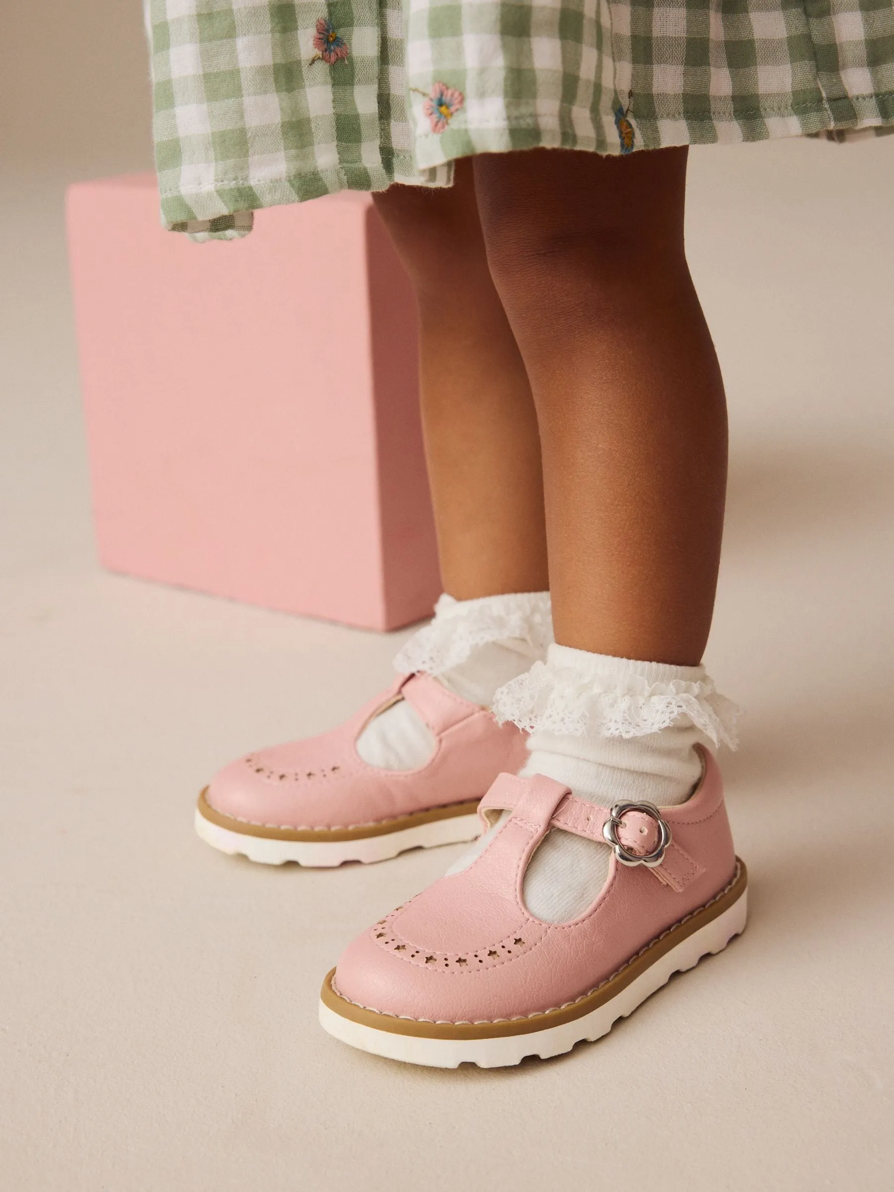 Pink Standard Fit (F) T-Bar Shoes