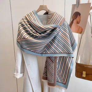 Retro Color Striped Luxurious Winter Shawl Scarf
