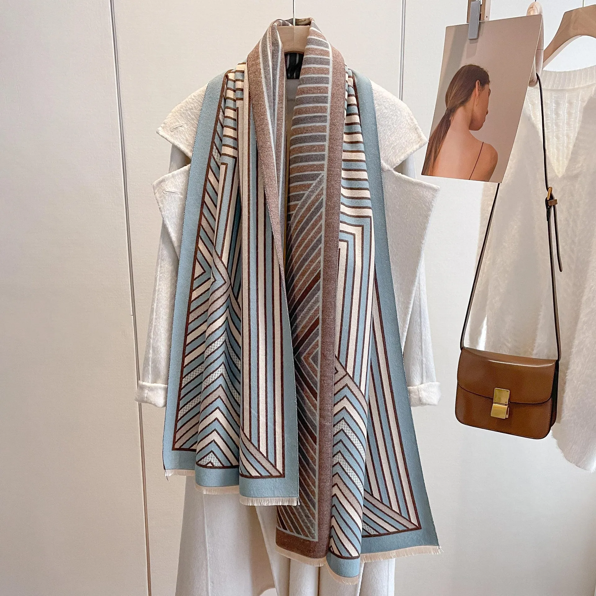 Retro Color Striped Luxurious Winter Shawl Scarf