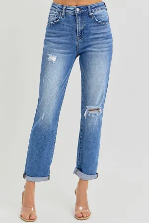 Risen High Rise Crop Girlfriend Roll Up Jeans in Curvy