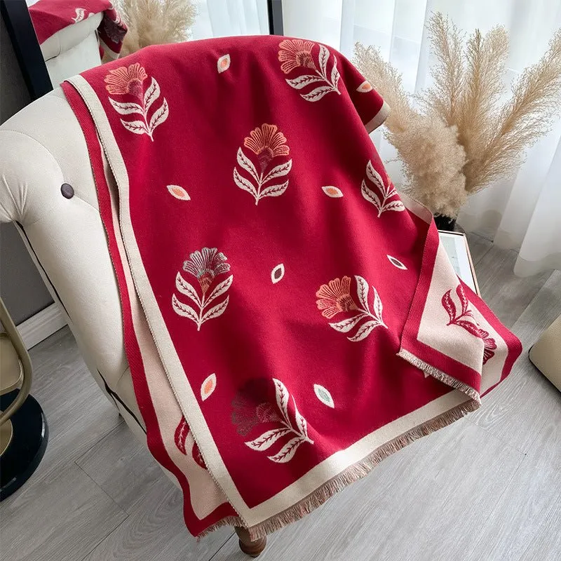 Saffron Red Luxurious Floral Design Women's Winter Shawl