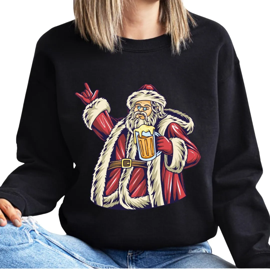 Santa Beer Sweatshirt, Christmas Sweaters For Women, Merry And Bright Xmas Sweater