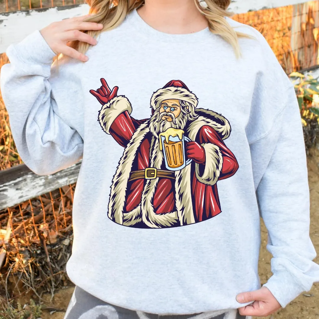 Santa Beer Sweatshirt, Christmas Sweaters For Women, Merry And Bright Xmas Sweater