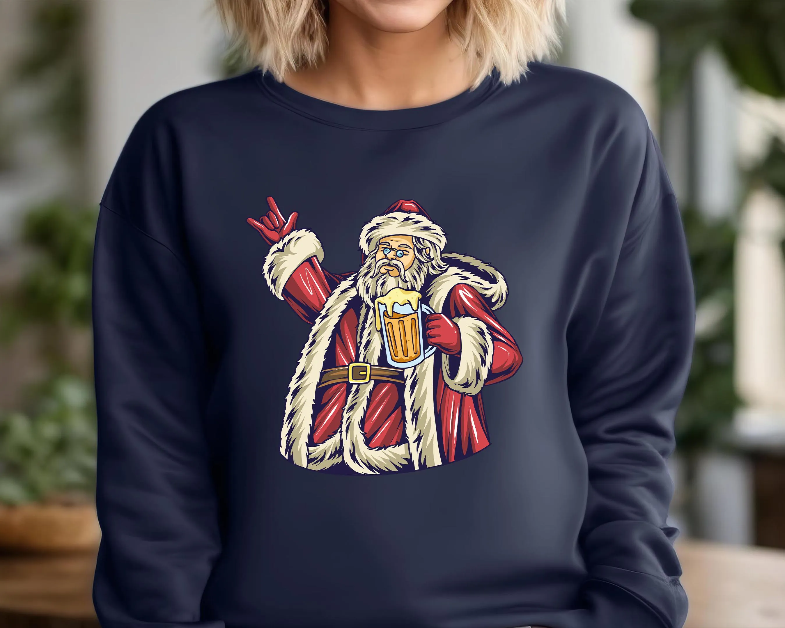 Santa Beer Sweatshirt, Christmas Sweaters For Women, Merry And Bright Xmas Sweater