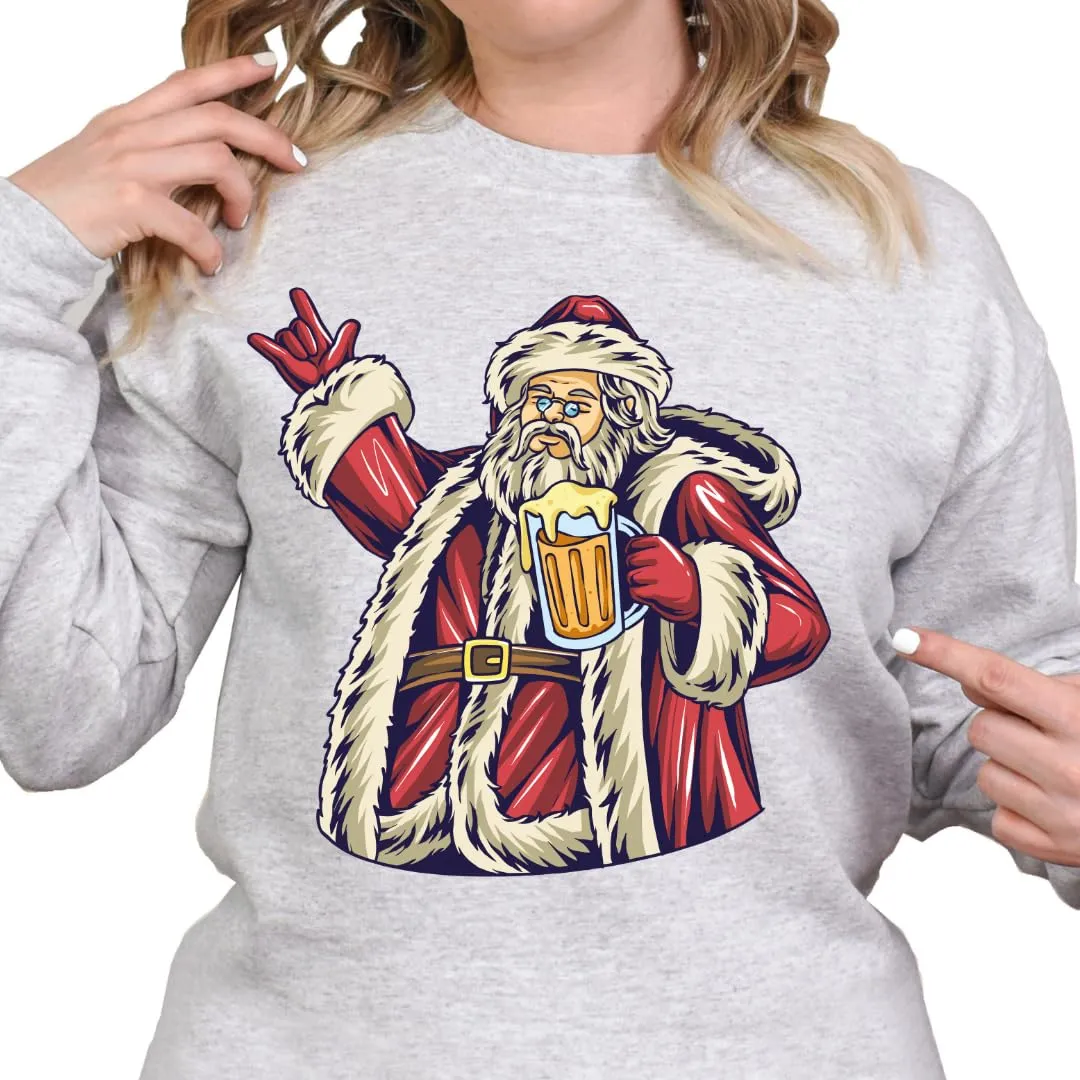 Santa Beer Sweatshirt, Christmas Sweaters For Women, Merry And Bright Xmas Sweater