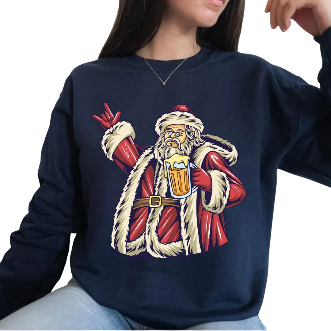 Santa Beer Sweatshirt, Christmas Sweaters For Women, Merry And Bright Xmas Sweater