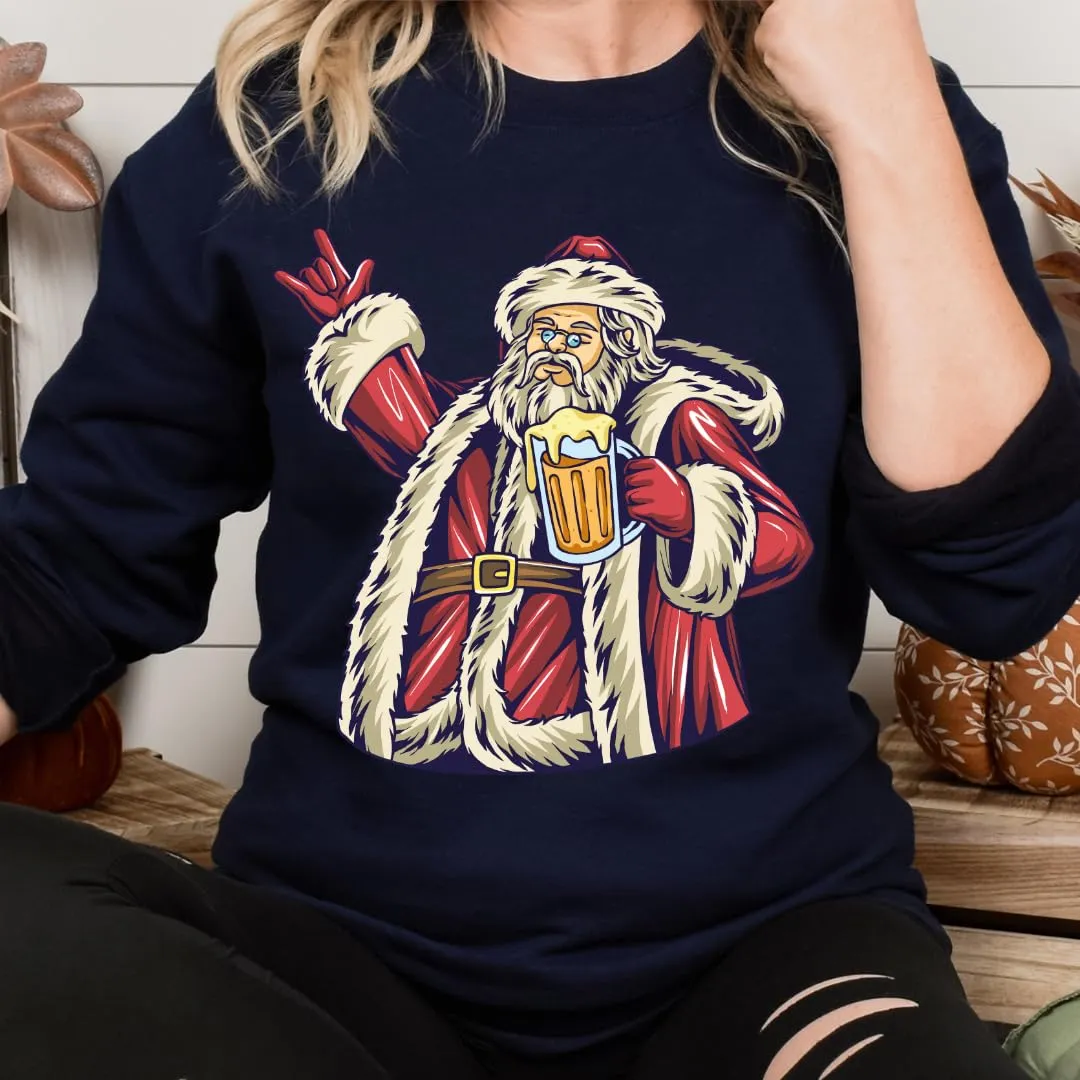 Santa Beer Sweatshirt, Christmas Sweaters For Women, Merry And Bright Xmas Sweater