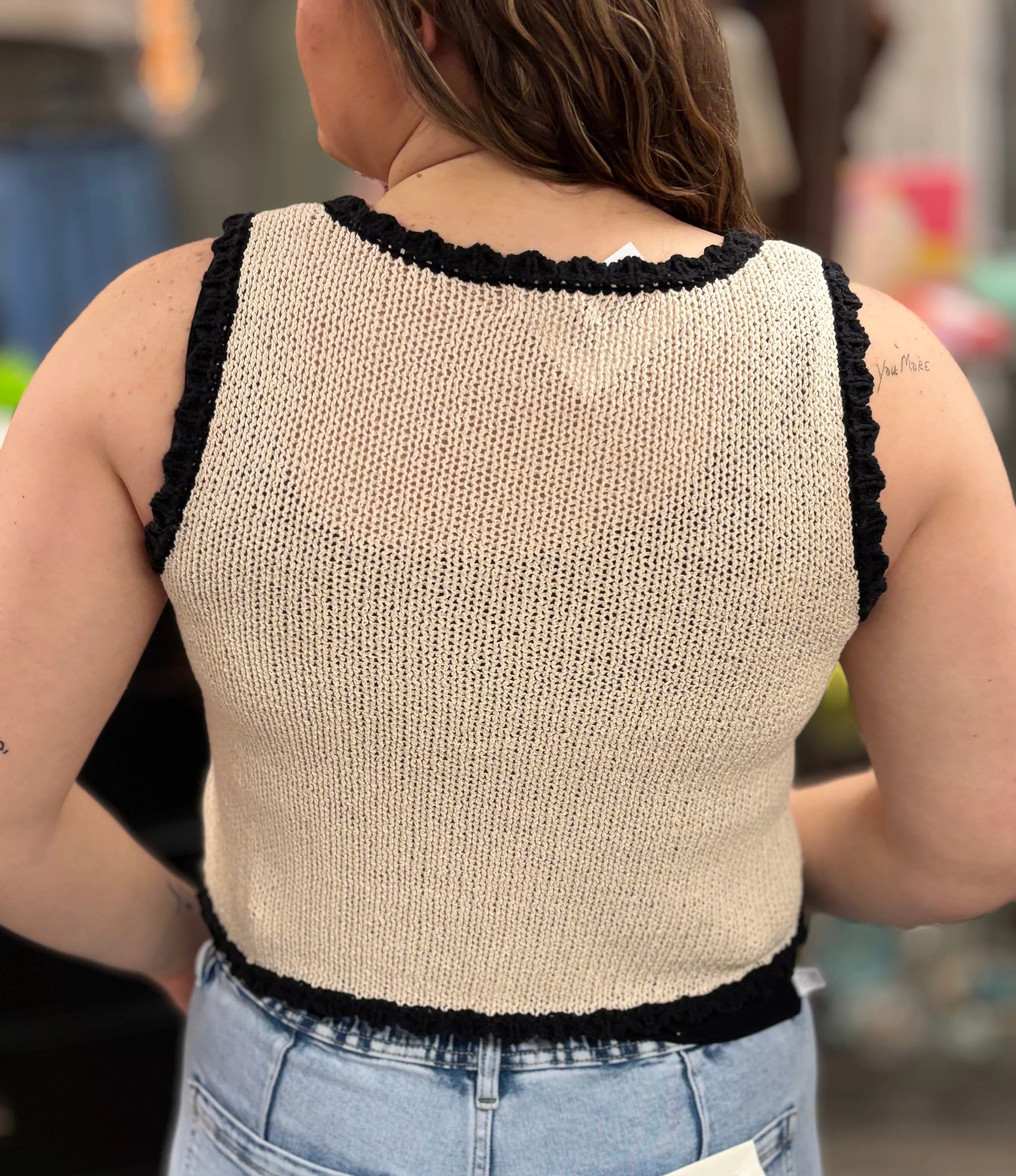 Scalloped Edge Front Tie Knit Vest