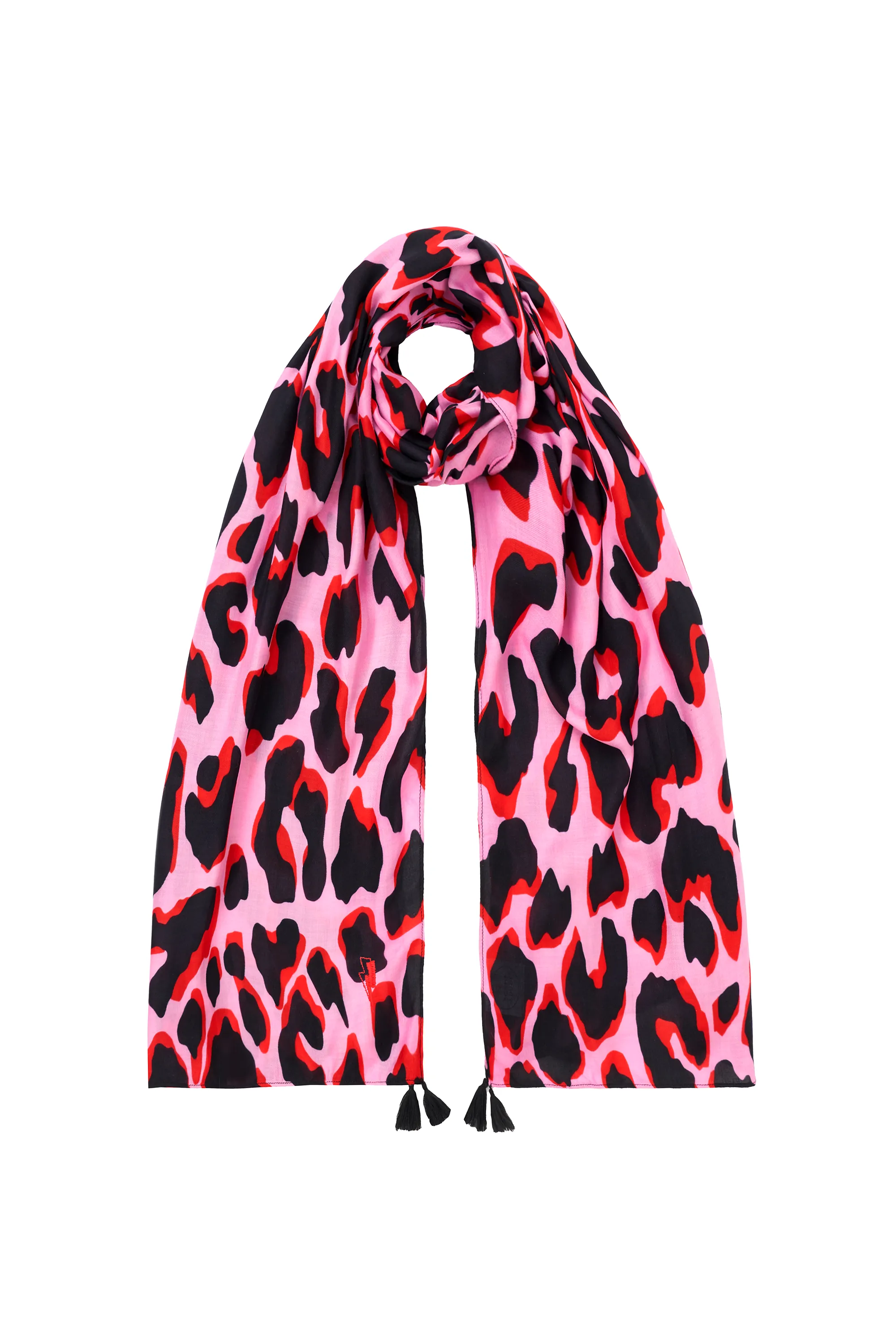Scamp & Dude x Sophie McCartney Pink with Red and Black Mega Shadow Leopard Charity Super Scarf