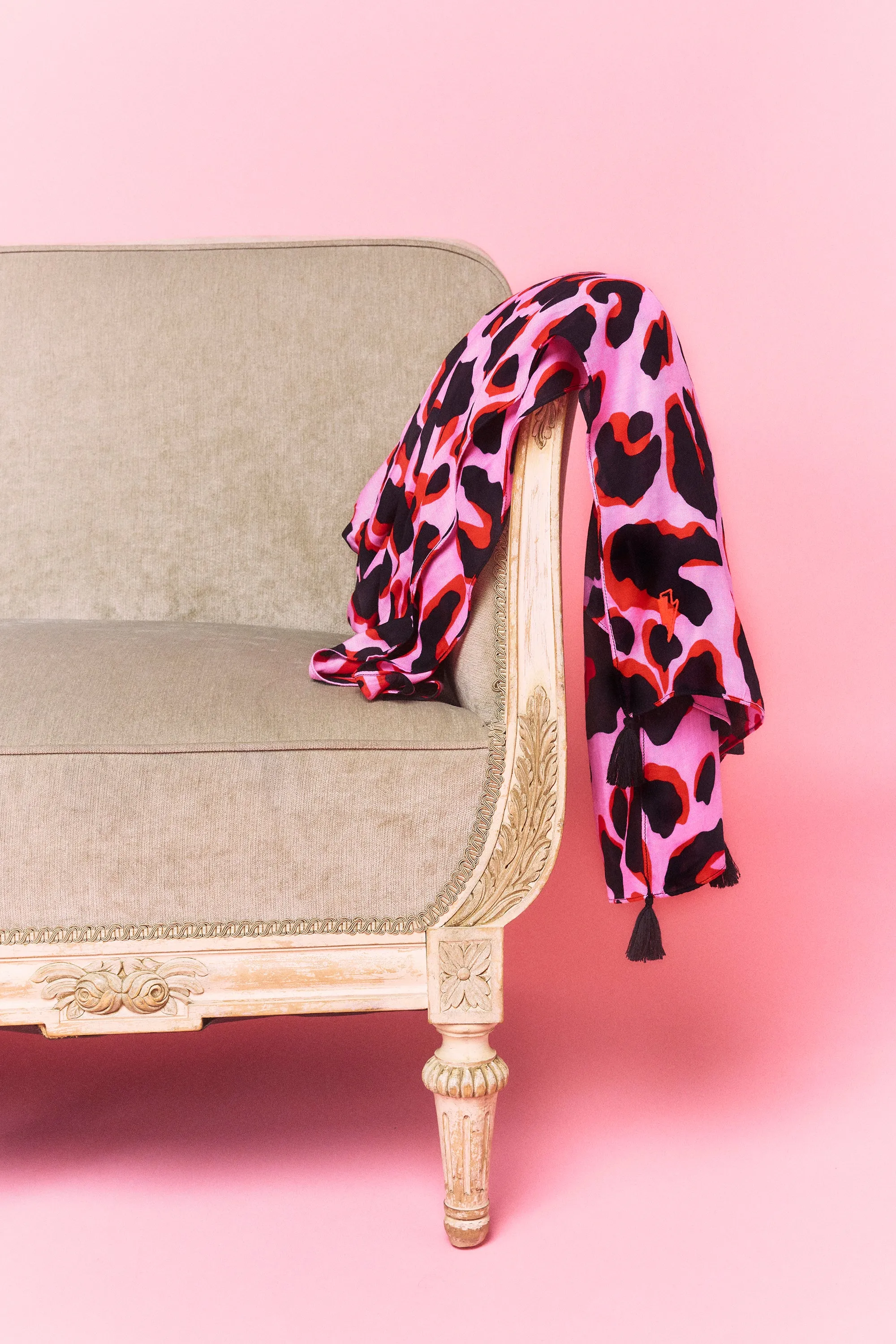 Scamp & Dude x Sophie McCartney Pink with Red and Black Mega Shadow Leopard Charity Super Scarf