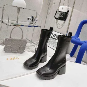 Short Rain Boots With Letters And Non-Slip High Heels