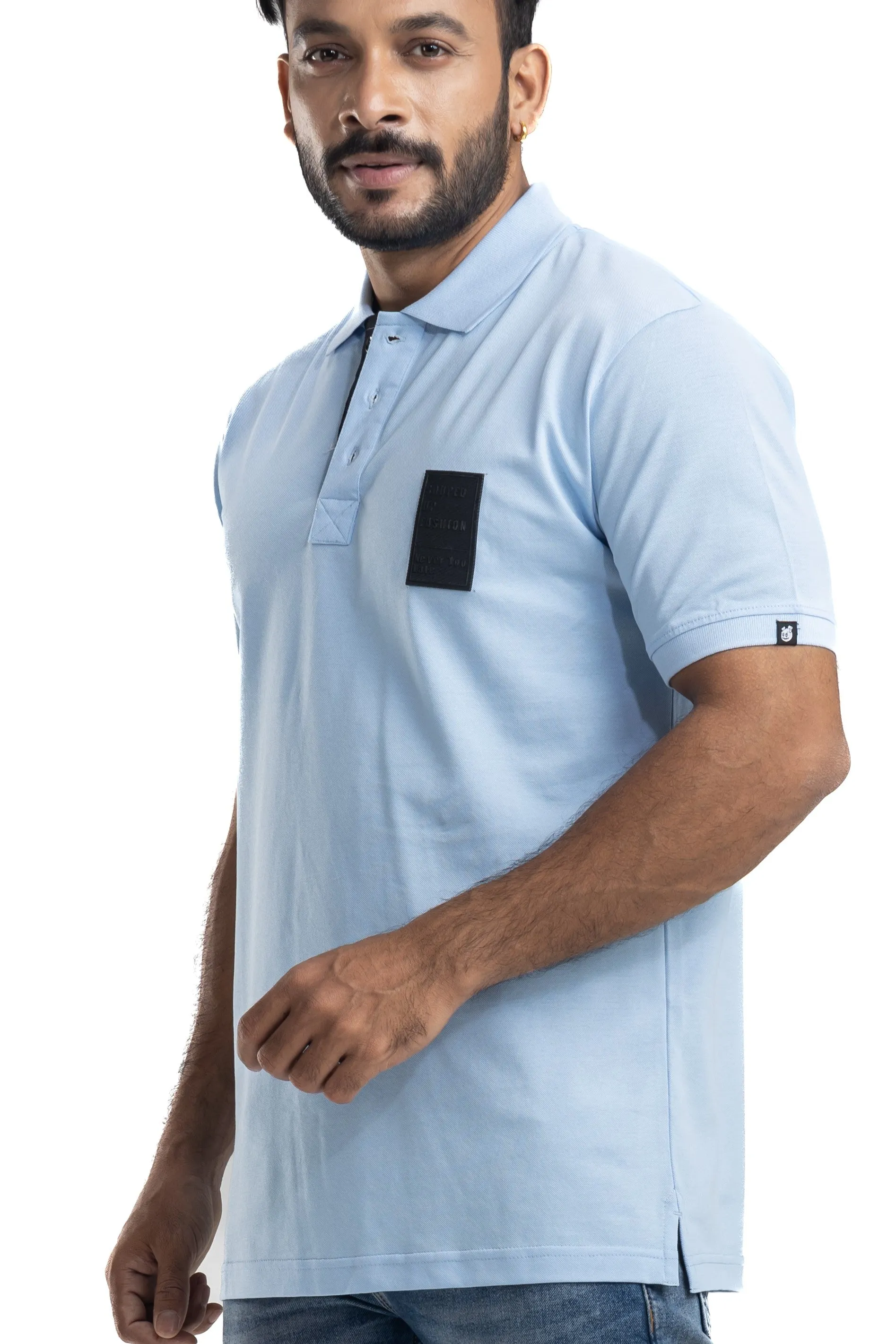 Sleek Solid Sky Blue Half Sleeves Cotton Polo T-Shirt