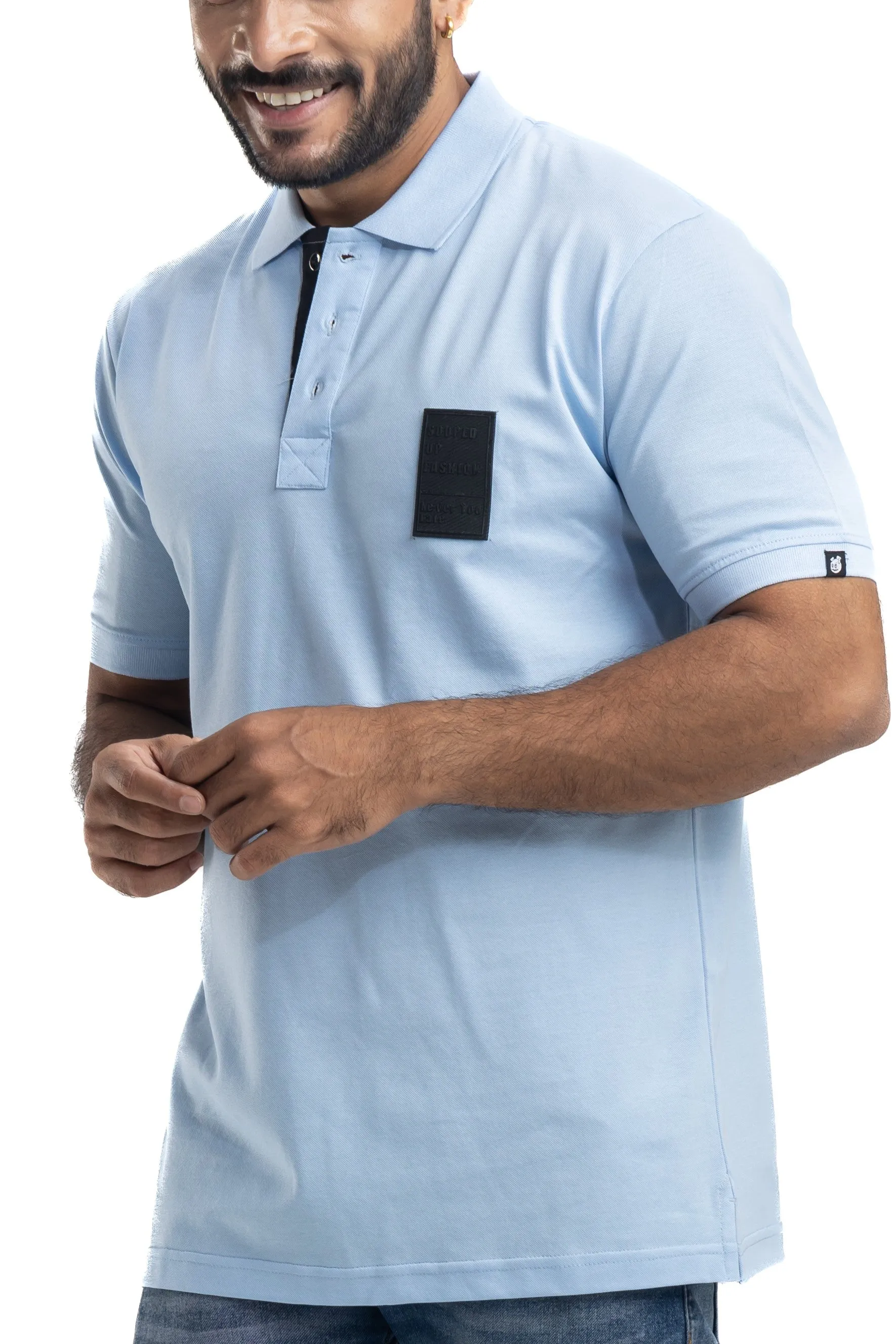 Sleek Solid Sky Blue Half Sleeves Cotton Polo T-Shirt