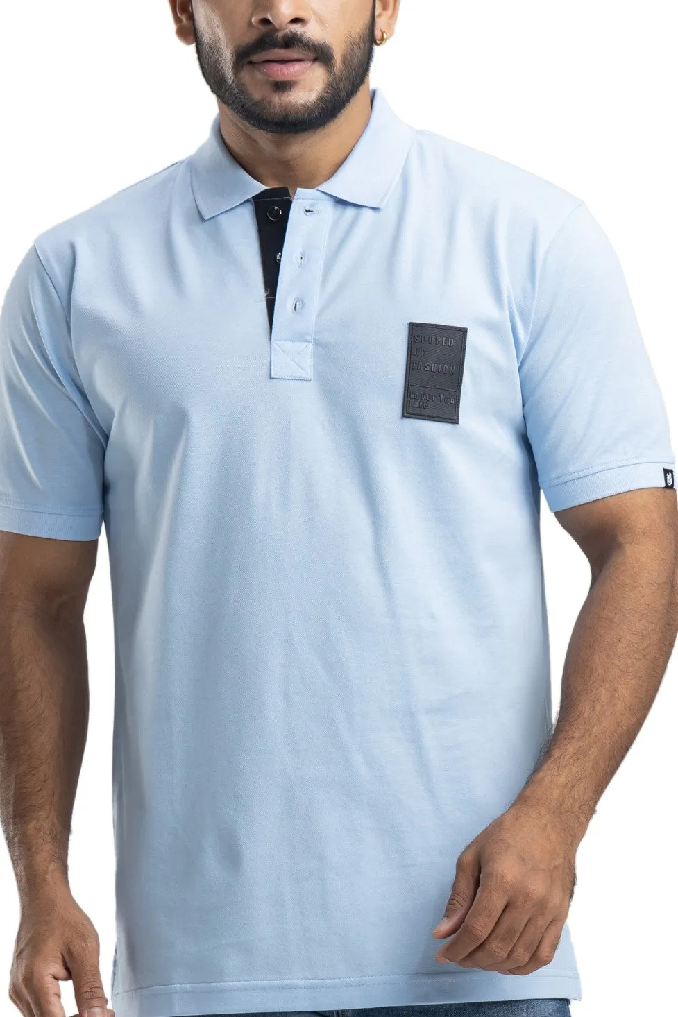 Sleek Solid Sky Blue Half Sleeves Cotton Polo T-Shirt
