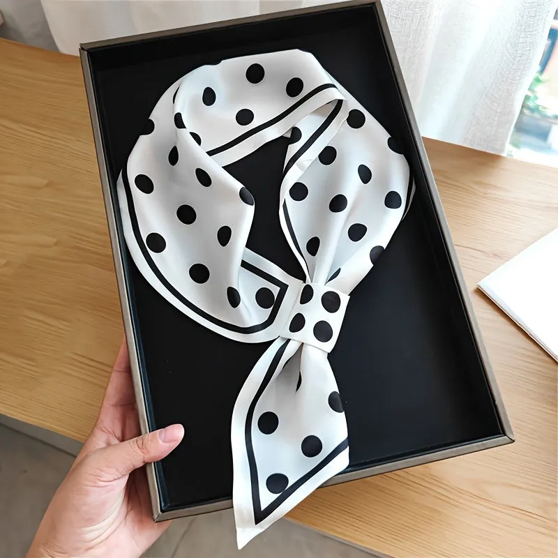 Small Long Strip Silky Scarf - Elegant Chic Design, Stylish Fashion Accessory for Spring and Autumn, Beautiful Polka Dot Pattern, Versatile Neck Scarf for Women
