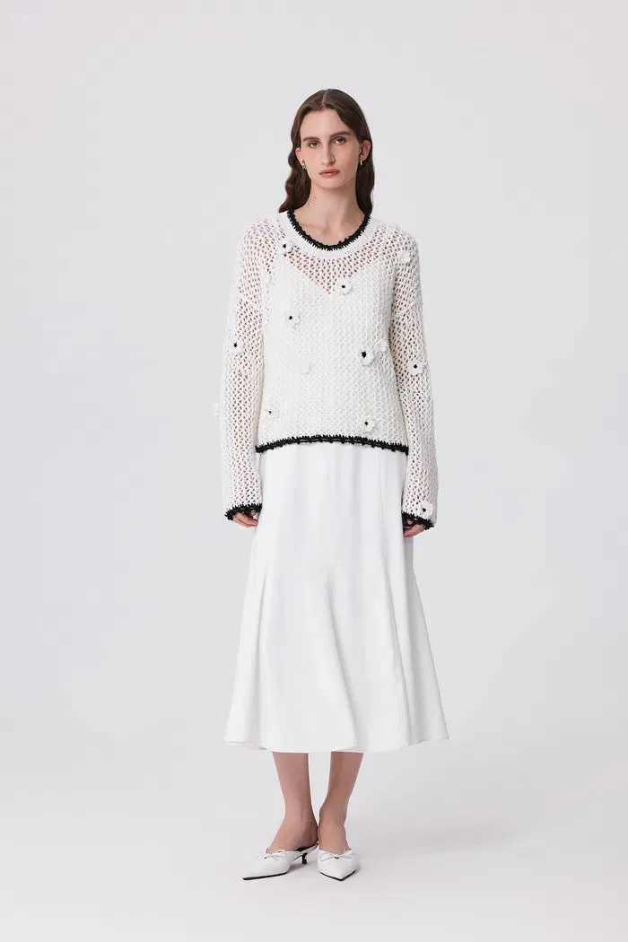 Susanne Crochet Hollow-Out Pullover in Cotton