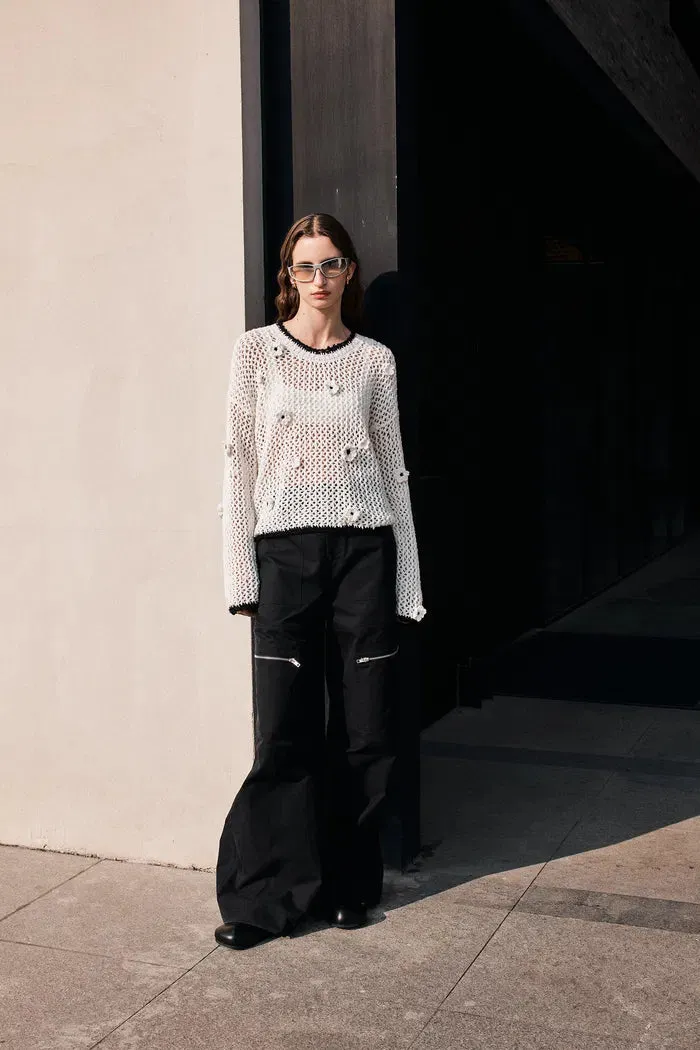 Susanne Crochet Hollow-Out Pullover in Cotton