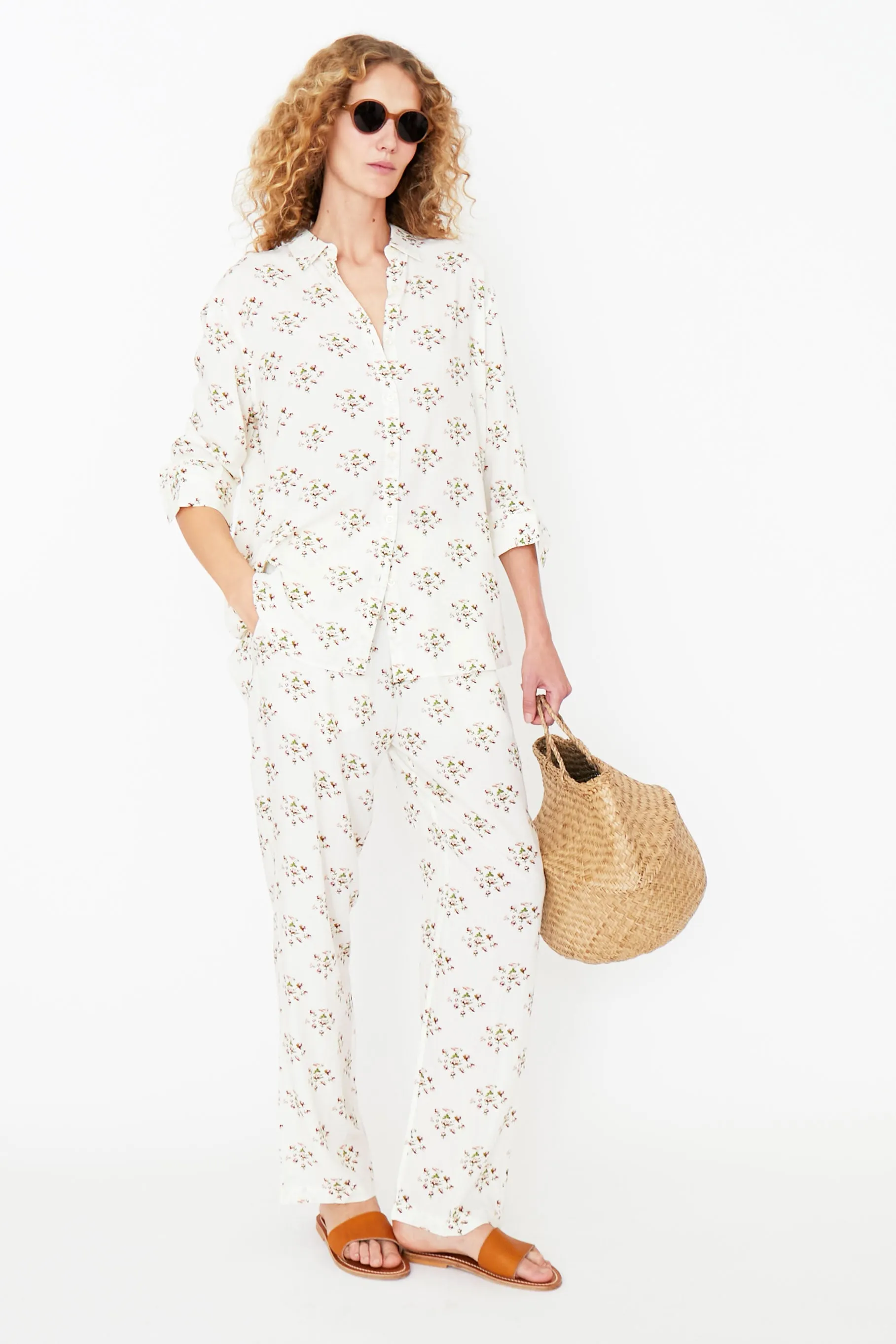 The Hutton Oversized Shirt - White/Floral