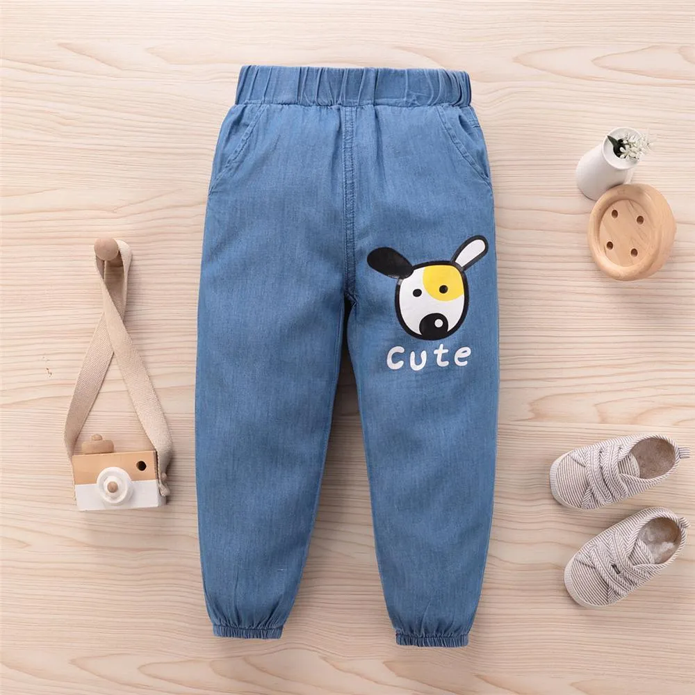 Unisex Cartoon Cute Elastic Waist Jeans Trendy Kids Clothes Wholesale