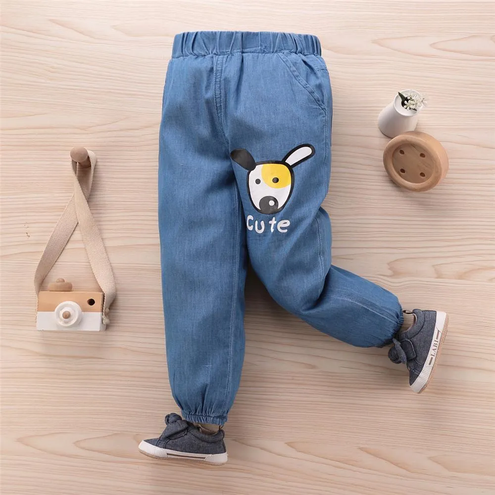 Unisex Cartoon Cute Elastic Waist Jeans Trendy Kids Clothes Wholesale