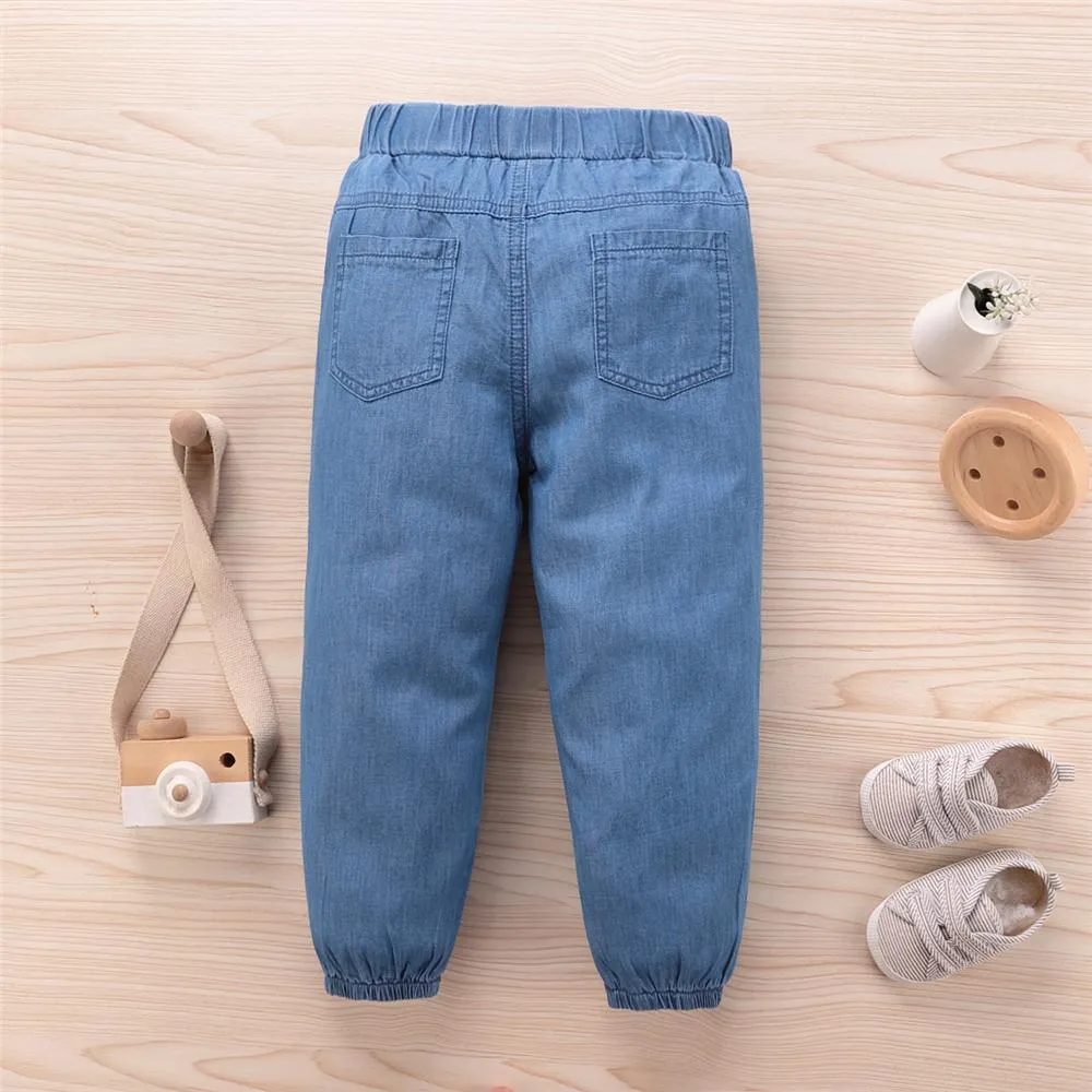 Unisex Cartoon Cute Elastic Waist Jeans Trendy Kids Clothes Wholesale