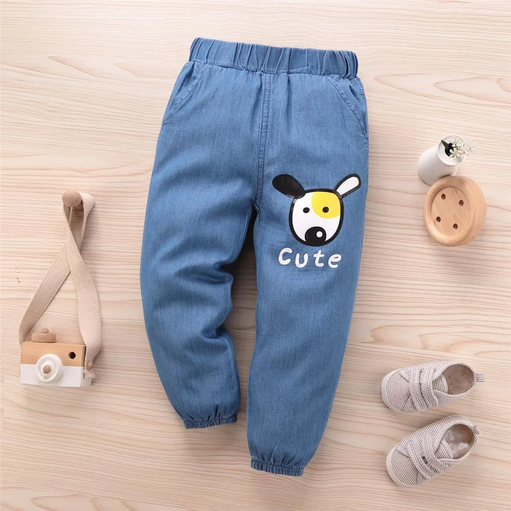 Unisex Cartoon Cute Elastic Waist Jeans Trendy Kids Clothes Wholesale