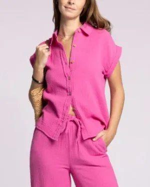 Verna Button Down Shirt - Fuschia