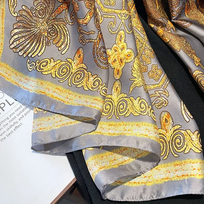 Vintage Golden Pattern Silky Smooth Satin Silk Scarf