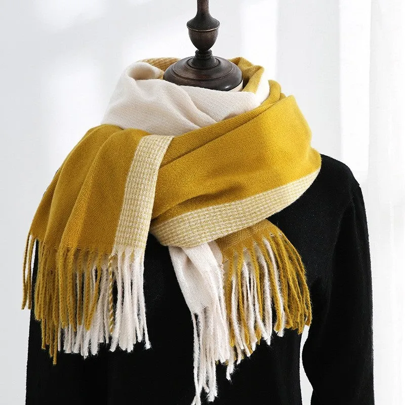 Warm Imitated Cashmere Tassled Shawl Scarf