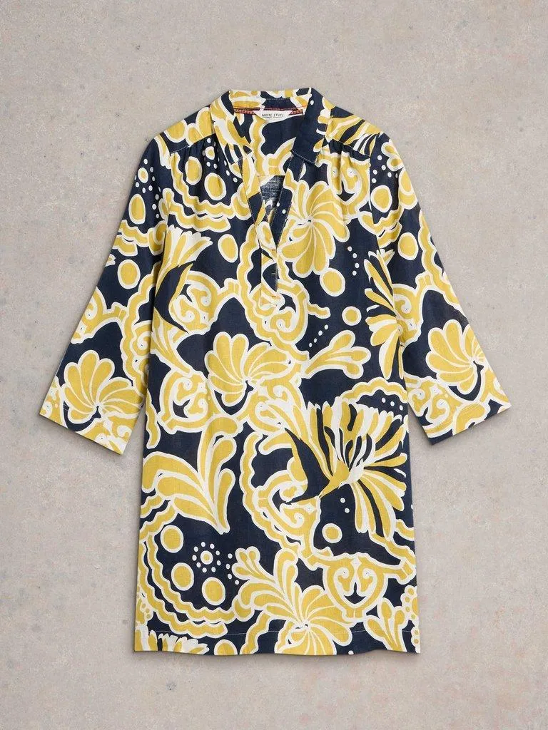 White Stuff Blake Linen Collared Tunic - Yellow Print