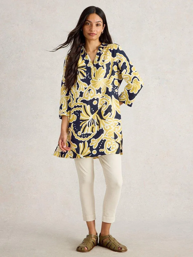 White Stuff Blake Linen Collared Tunic - Yellow Print