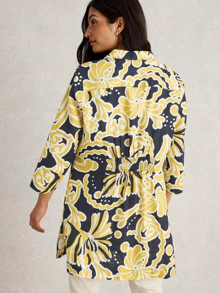 White Stuff Blake Linen Collared Tunic - Yellow Print