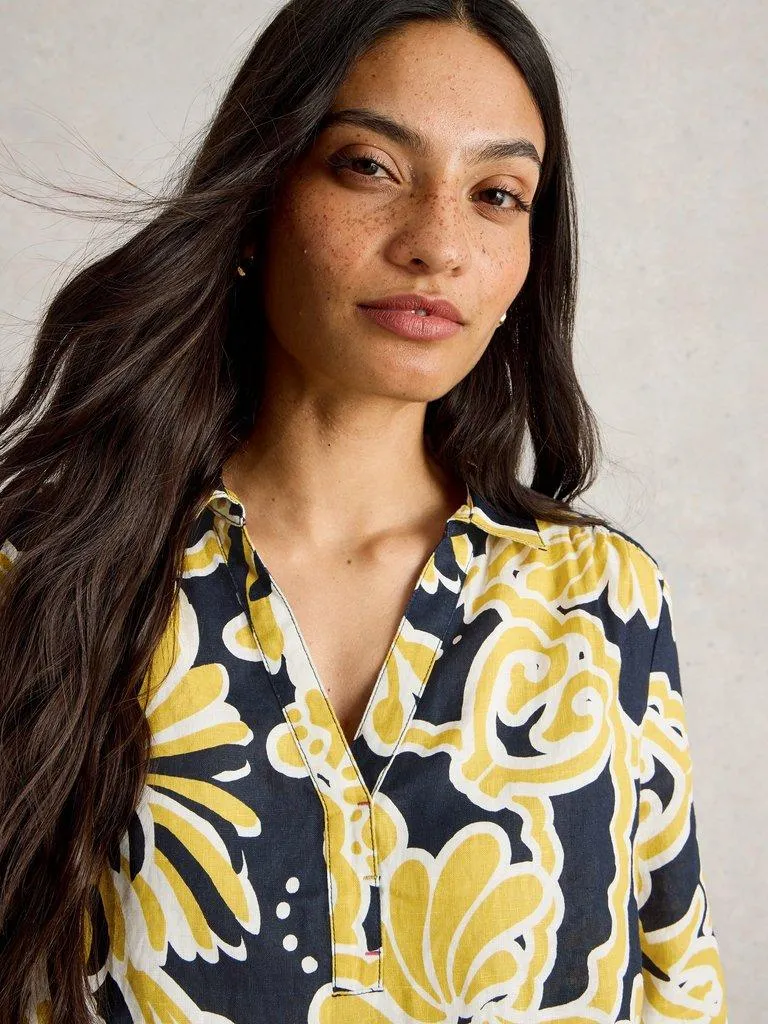 White Stuff Blake Linen Collared Tunic - Yellow Print