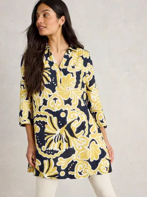 White Stuff Blake Linen Collared Tunic - Yellow Print