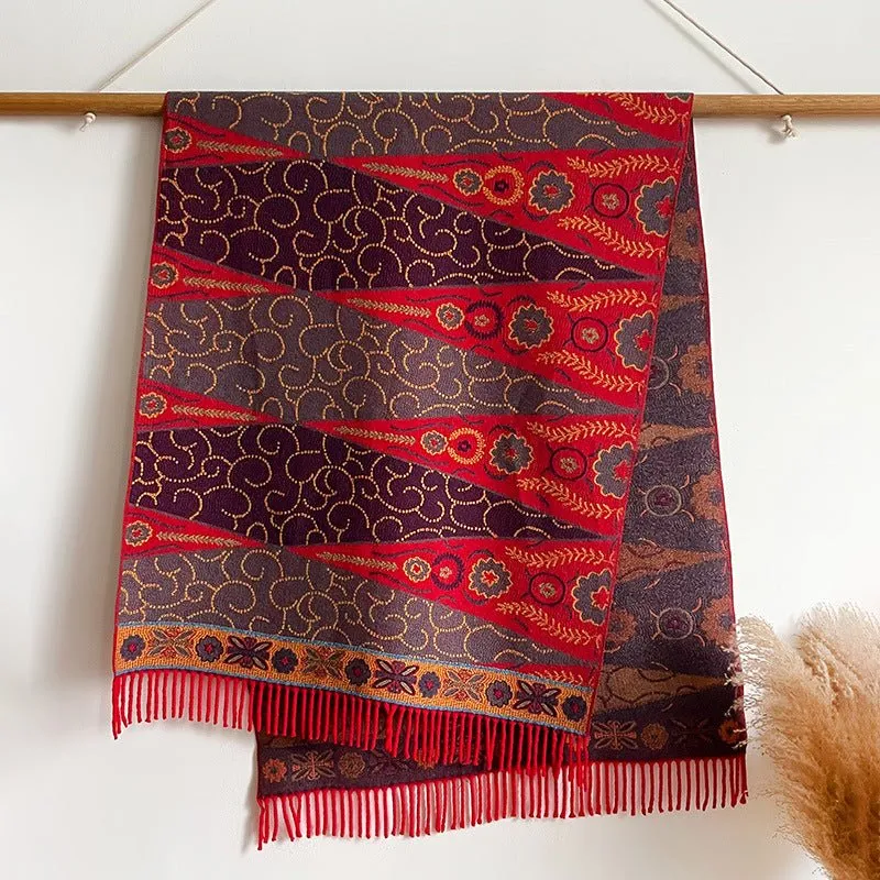 Winter Luxury Cashmere Poncho Style Printed Thich Shawl Scarf