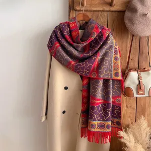 Winter Luxury Cashmere Poncho Style Printed Thich Shawl Scarf