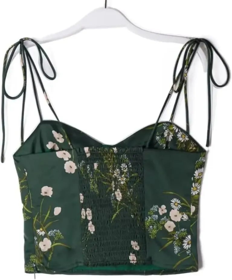 Women Floral Camisole Vintage Spaghetti Straps Crop Tank Top Slim Fit Party Vest