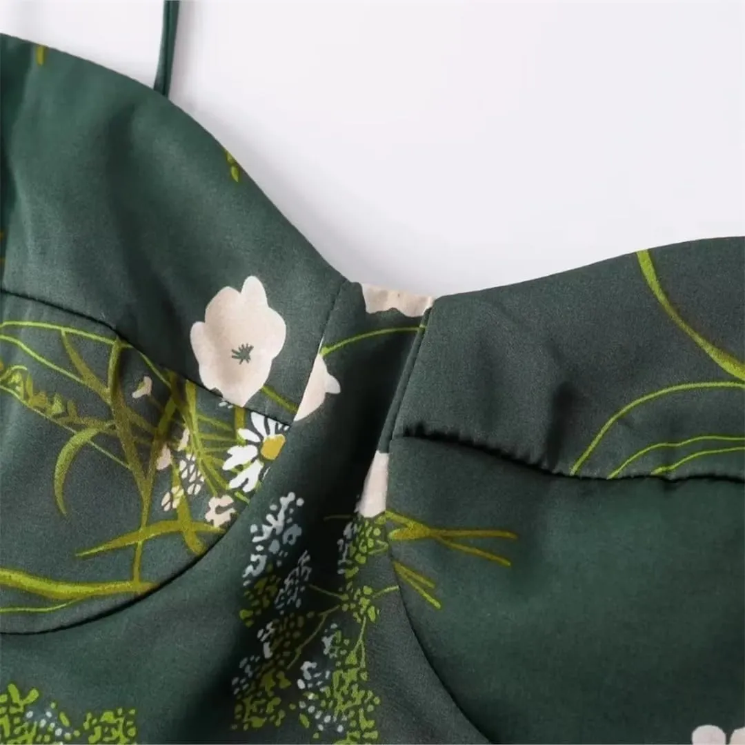 Women Floral Camisole Vintage Spaghetti Straps Crop Tank Top Slim Fit Party Vest