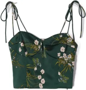 Women Floral Camisole Vintage Spaghetti Straps Crop Tank Top Slim Fit Party Vest