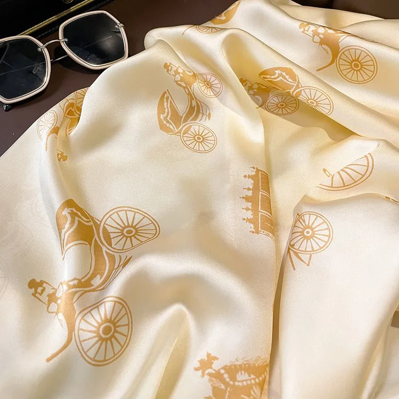 Women's Fashion, Retro Carriage Design Satin Silk Scarf
