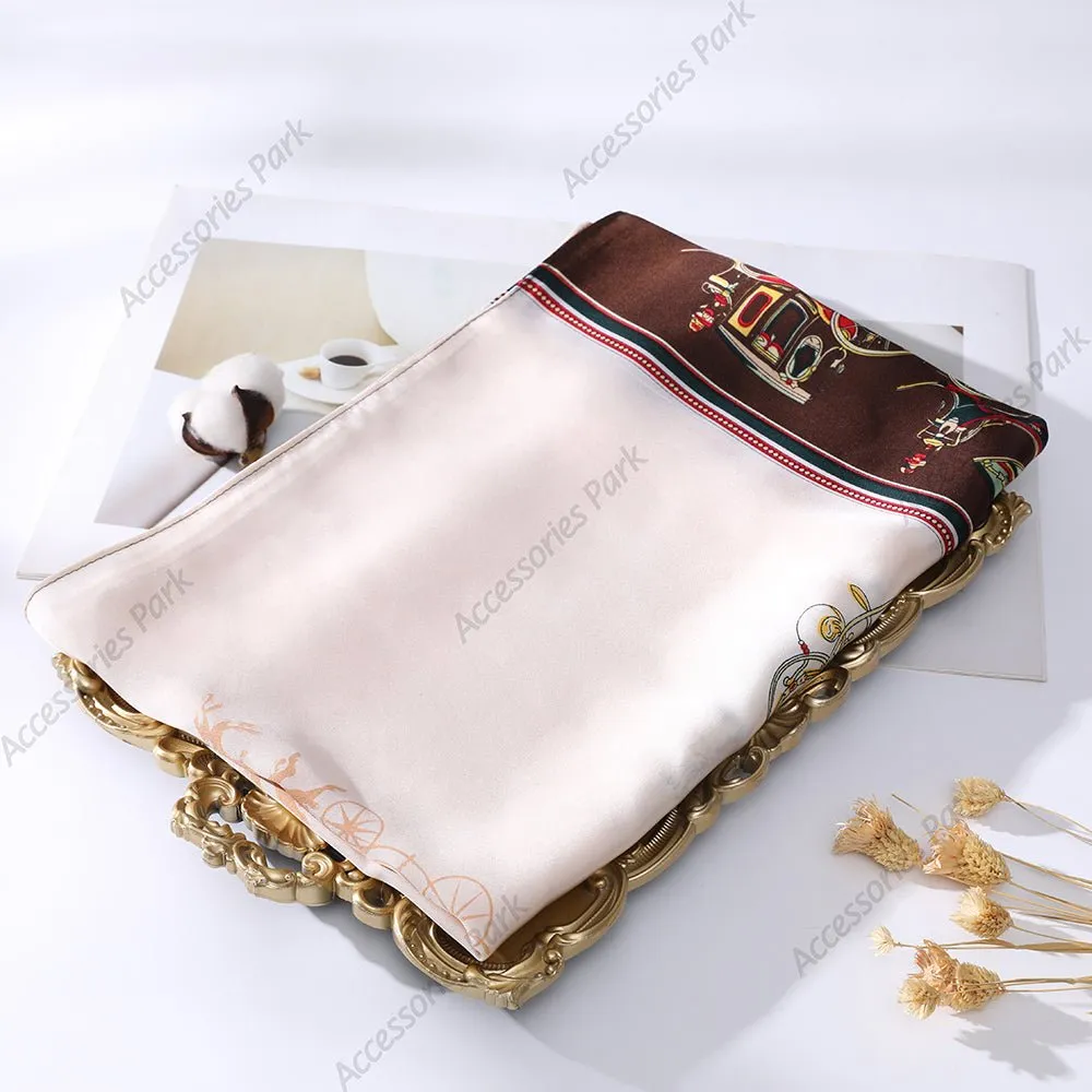 Women's Fashion, Retro Carriage Design Satin Silk Scarf